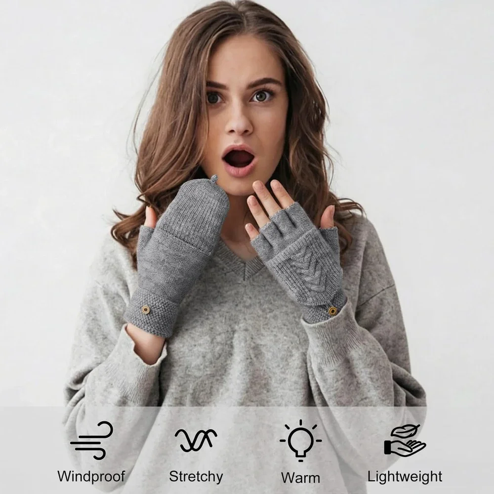 YSense Women's Winter Warm Knitted Convertible Fingerless Gloves 2-Pack - NWT